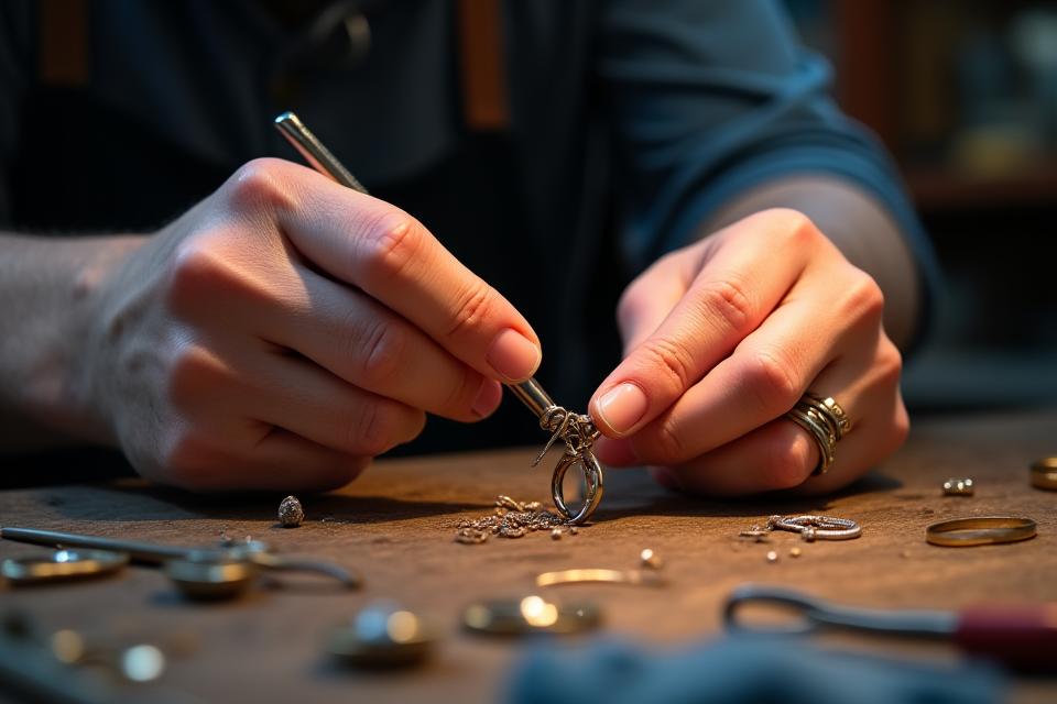 Master artisan crafting custom jewelry with precision tools