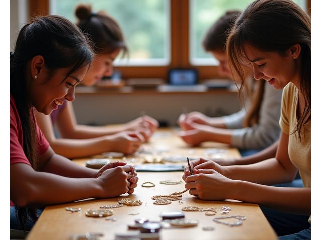 Interactive jewelry making workshop with participants learning from master artisan